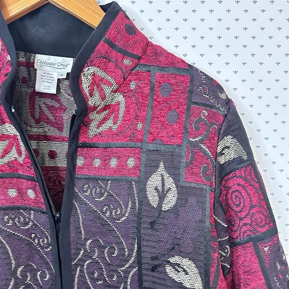 Coldwater Creek Embroidered Patchwork Jacket M Red Black Purple Coat Women's - Picture 5 of 5